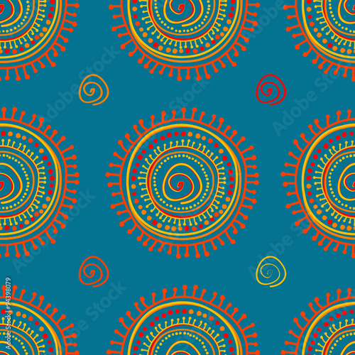 Tribal stylized sun ornament seamless pattern