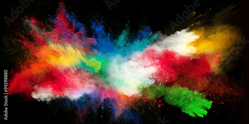 Launched colorful powder on black background Fototapet