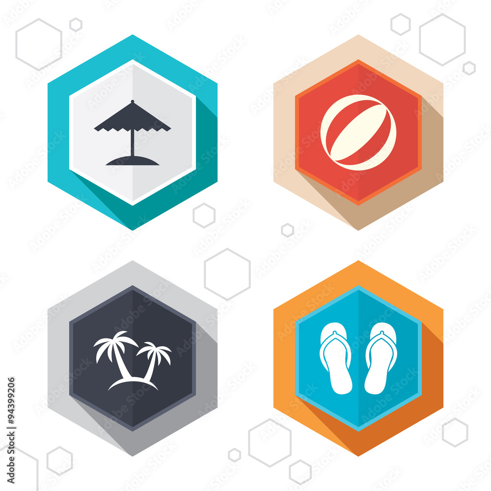 Beach holidays icons. Umbrella and sandals.