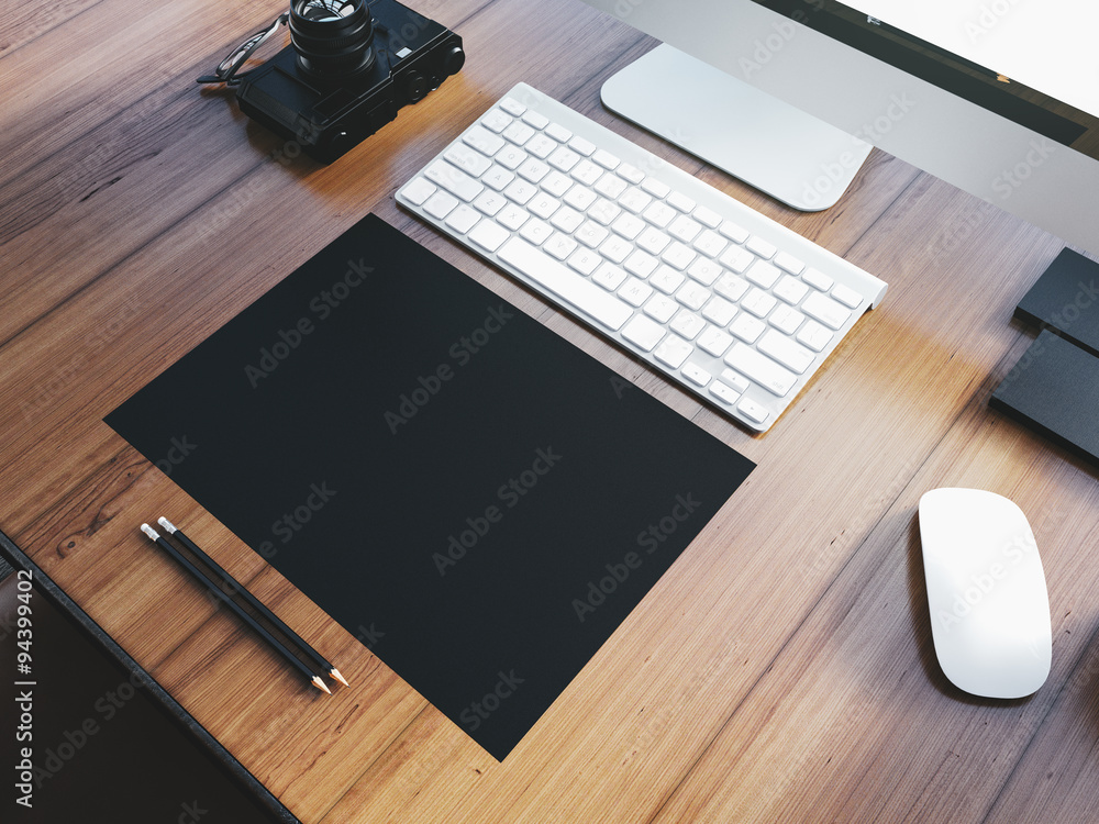 Photo of classic business elements on the modern workspace. 3D rendering Photo of classic business elements on the modern workspace. 3D rendering