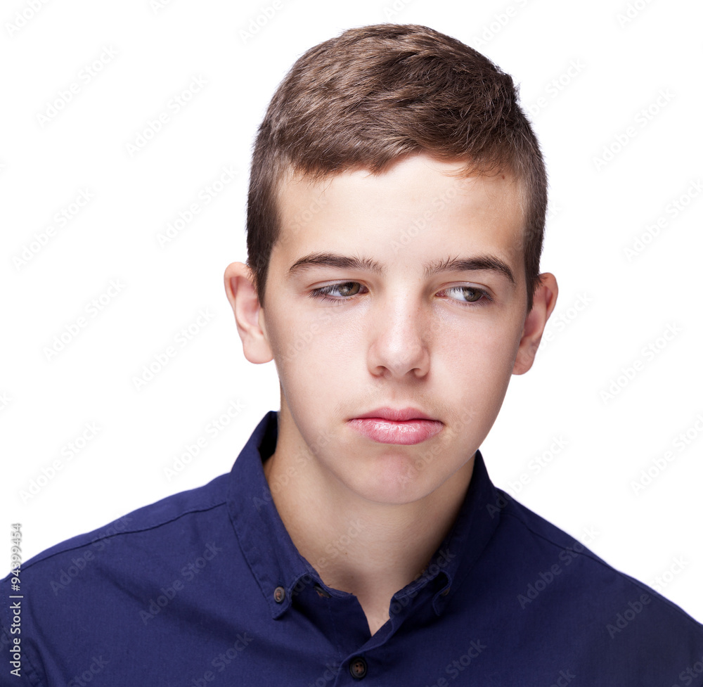 Obraz premium Boy looking sad on white background