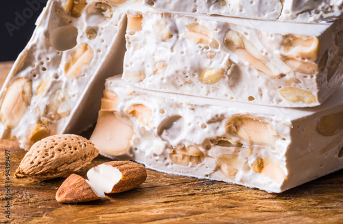 Torrone or nougat with nuts Christmas sweet. photo