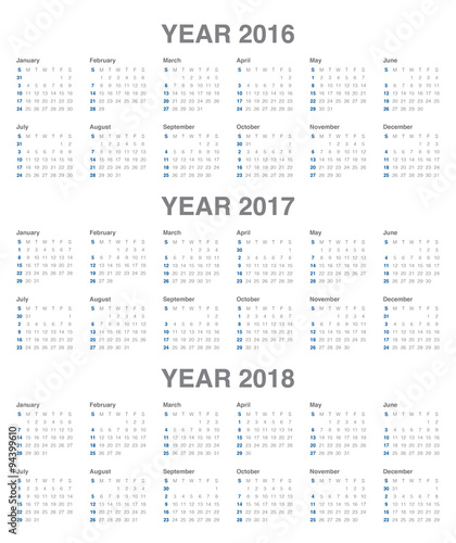 Calendar 2016 2017 2018
