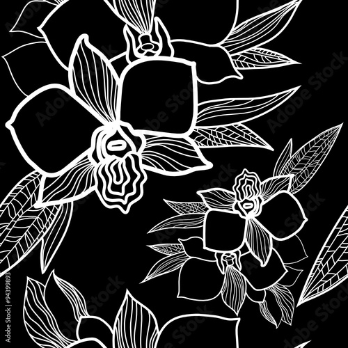 Vector seamless floral pattern  freehand drawing - flowers and leafs