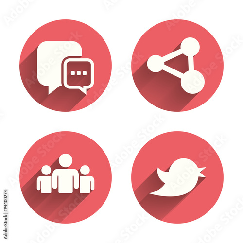 Social media icons. Chat speech bubble and Bird