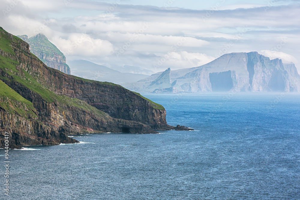 Scenic landscape seascape from Faroe islands.