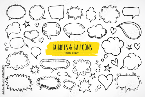 Hand drawn thought and speech bubbles and balloons
