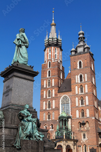 Adam Mickiewicz statue and Saint Mary Basilica