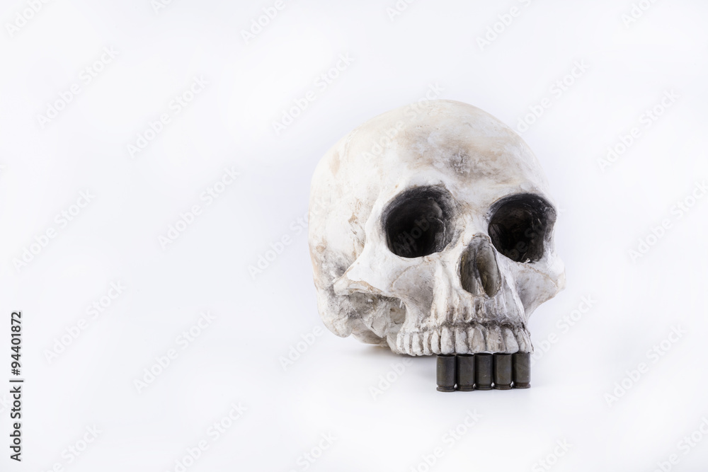 isolated scull and bullets