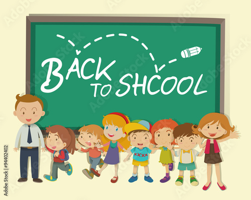 Children and teacher back to school