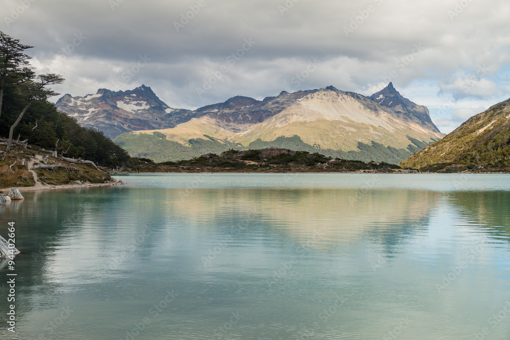 View of Laguna Esmerlanda (Emerald lake) at Tierra del Fuego island, Argentina