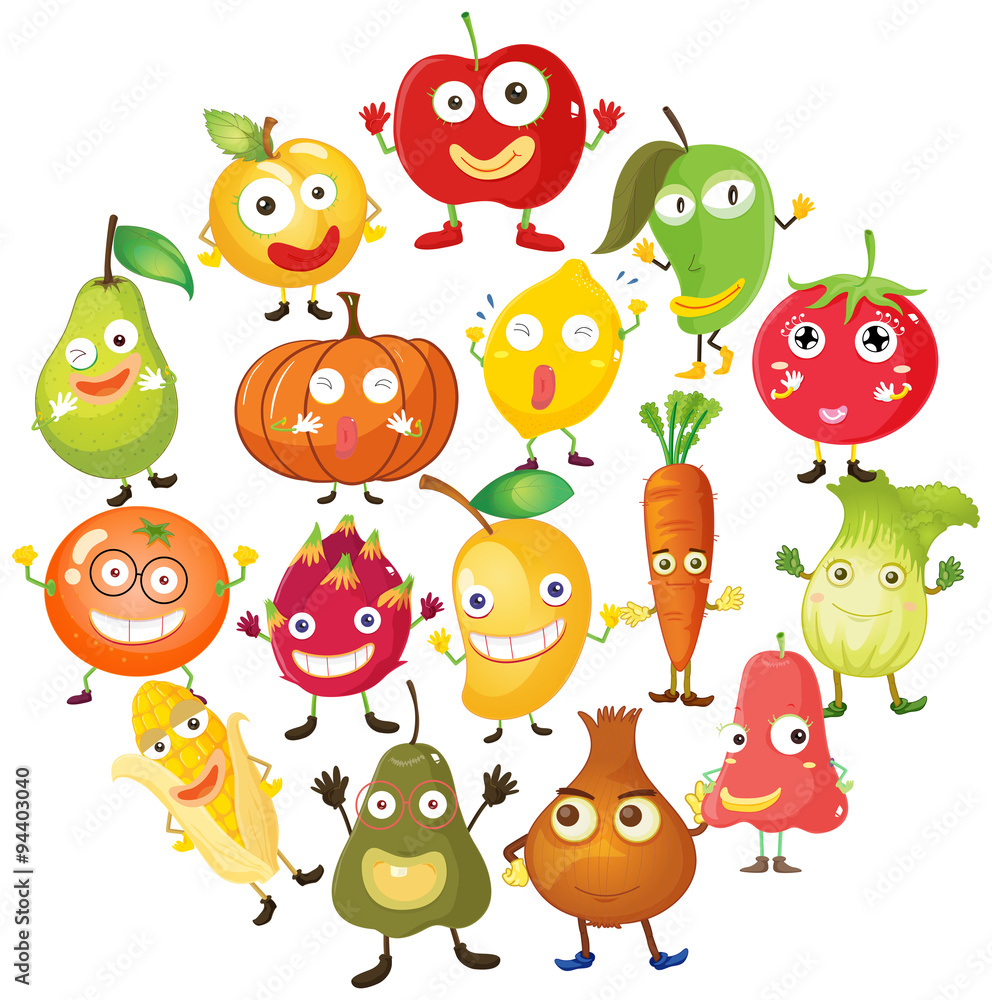Obraz premium Fruits and vegetables with face