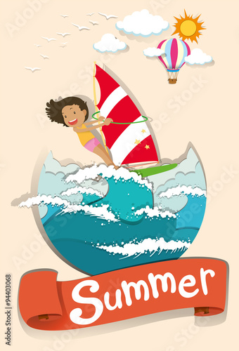 Summer scene with woman surfing