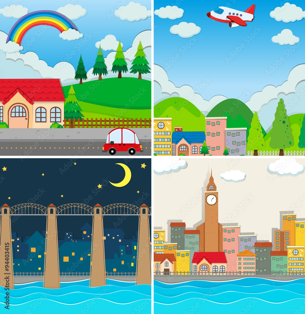 Four different scenes of city