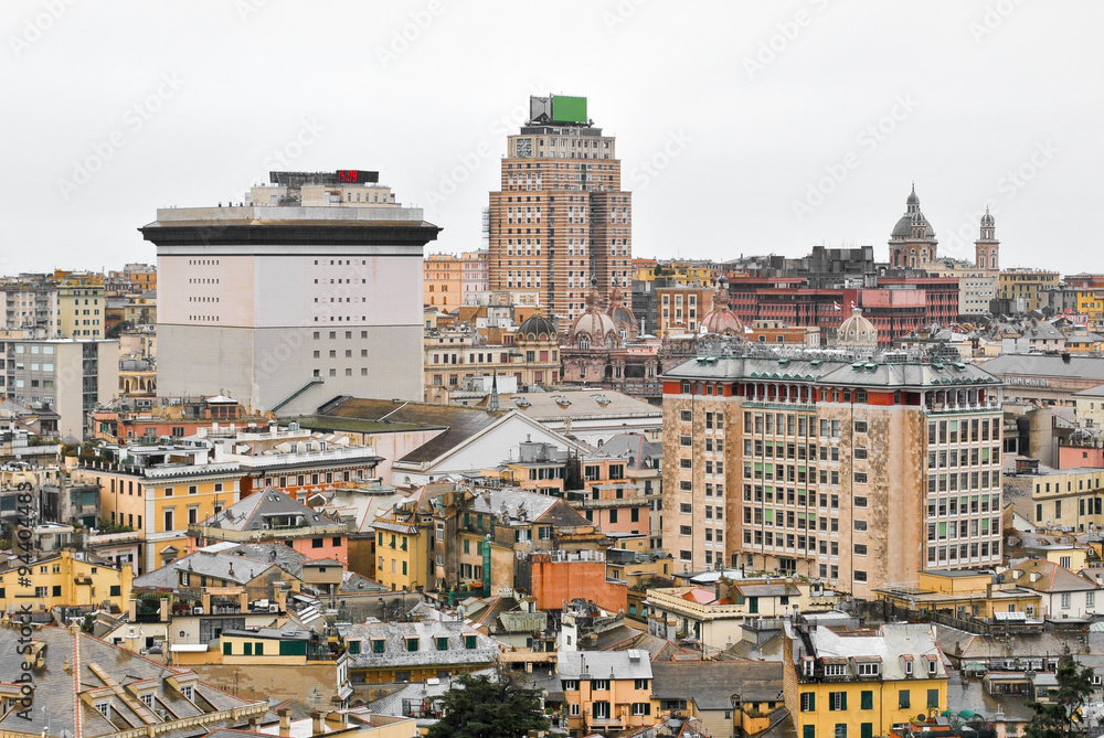Skyline of Genoa with modern buildings and skyscraper