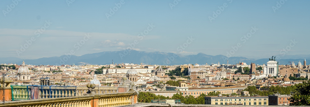 Panoramic view from the mountains in the Italian Rome to Piazza Venezia
