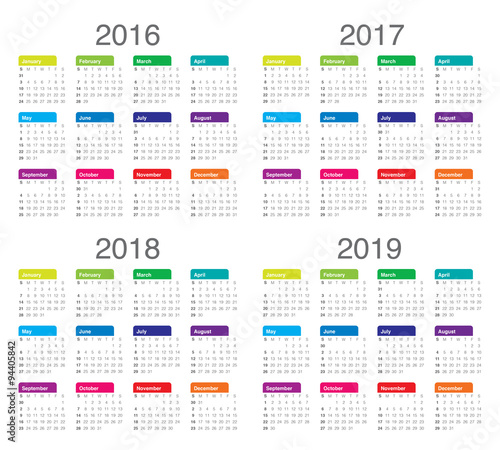 Calendar 2016 2017 2018 2019