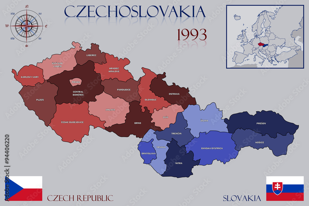 Fototapeta premium Map of Czechoslovakia