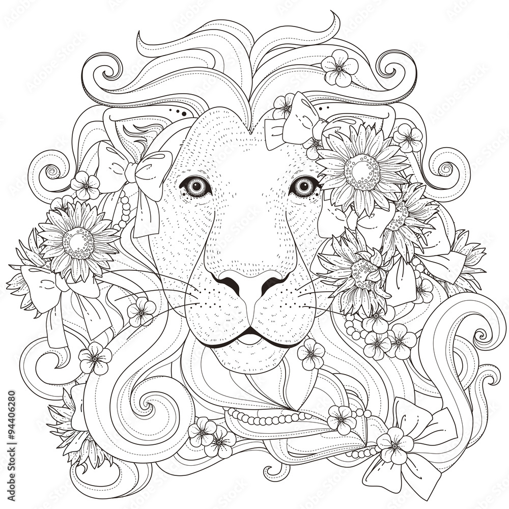 Naklejka premium lovely lion coloring page