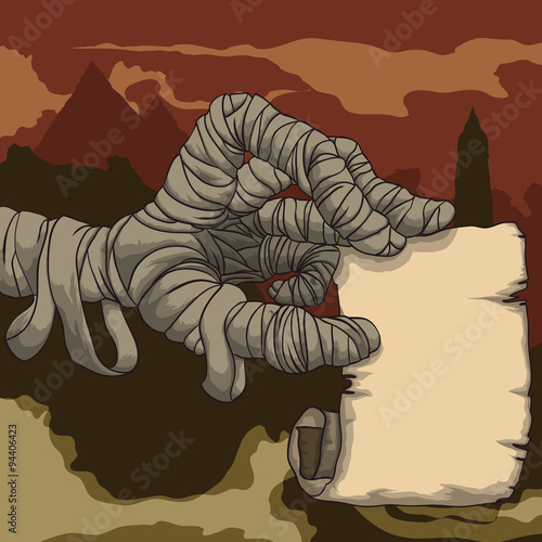 Cursed Mummy Hand Holding a Old Paper, Vector Illustration