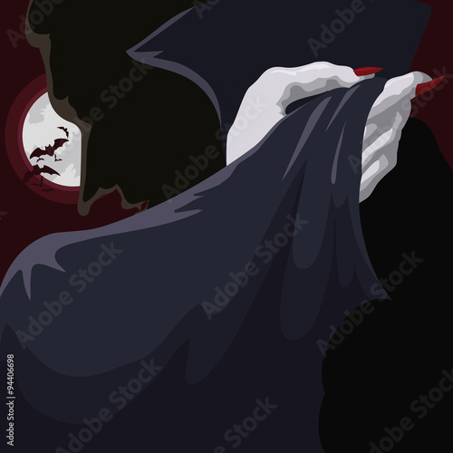 Classy Vampire at Full Moon Night, Vector Illustration