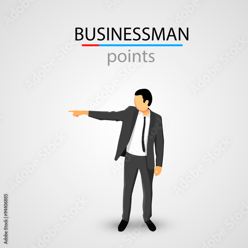Businessman in jacket points. Vector illustration