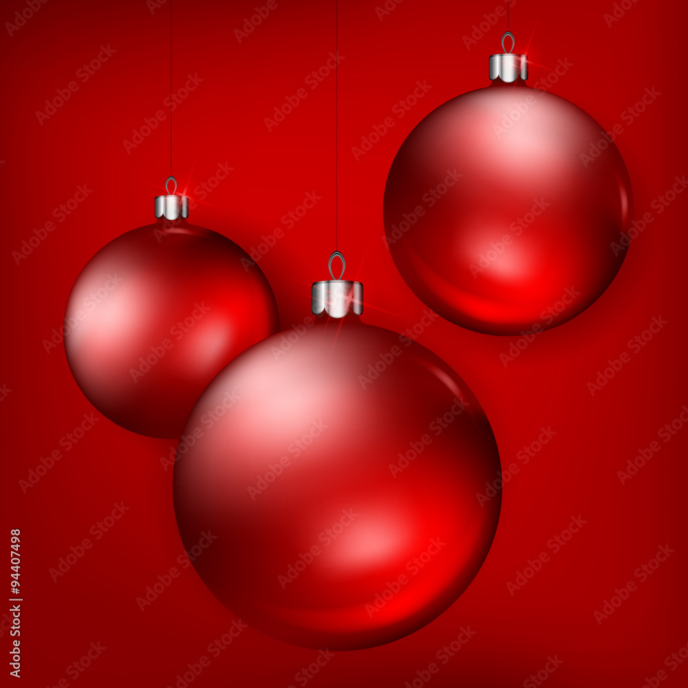 Hanging red Christmas balls on background, illustration Hanging red Christmas balls on background, illustration