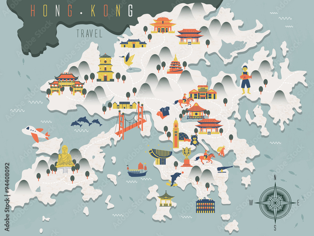 Hong Kong travel map Stock Vector | Adobe Stock