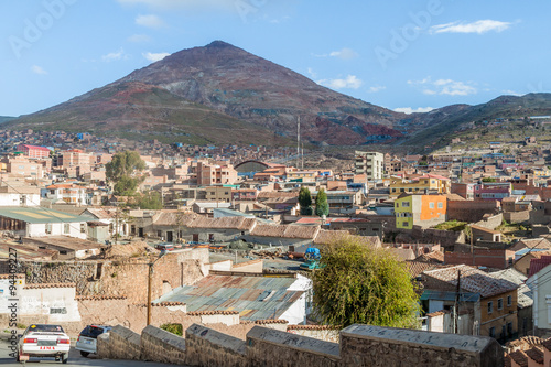 POTOSI, BOLIVIA - APRIL 18, 2015: Aerial view of Potosi, Bolivia. Cerro Rico (Rich Mountain) in background.