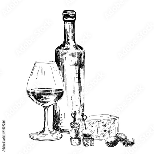 Bottle of wine and blue cheese