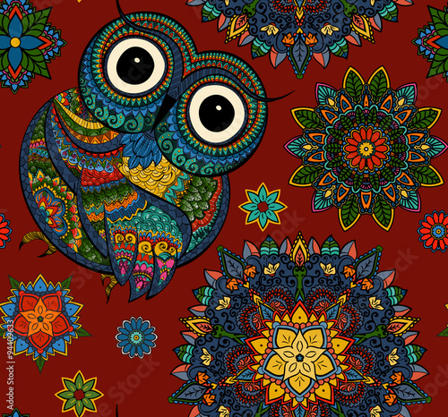 Vector illustration of owl. Bird illustrated in tribal.Owl whith