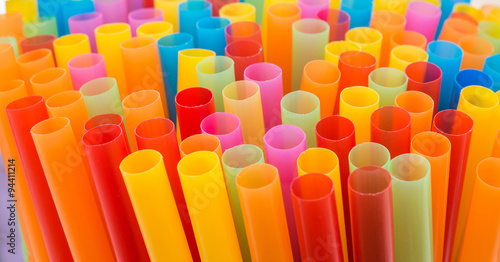 Closeup of Colorful drinking straws background.