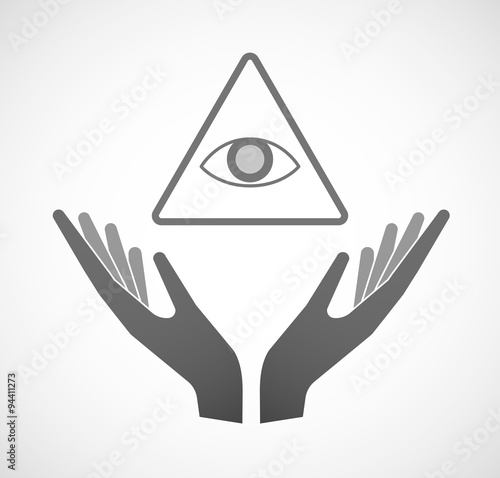 Two hands offering an all seeing eye