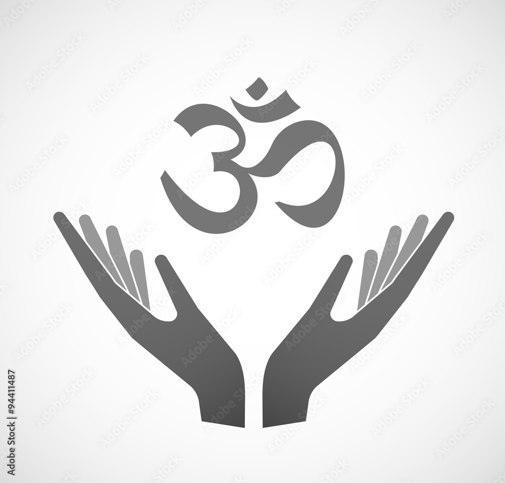 Two hands offering an om sign