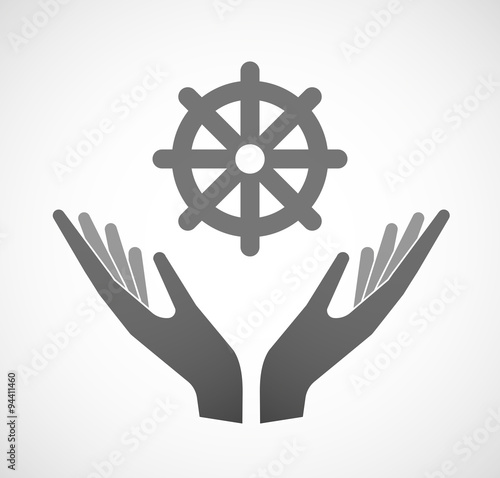 Two hands offering a dharma chakra sign