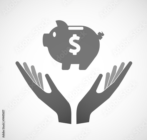 Two hands offering a piggy bank