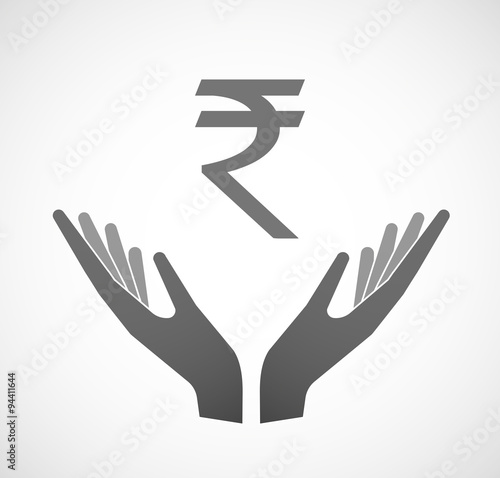 Two hands offering a rupee sign