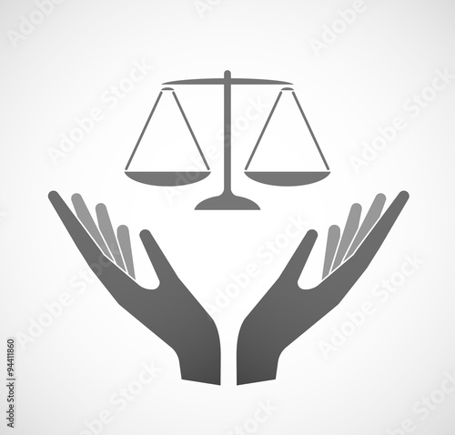 Two hands offering a justice weight scale sign
