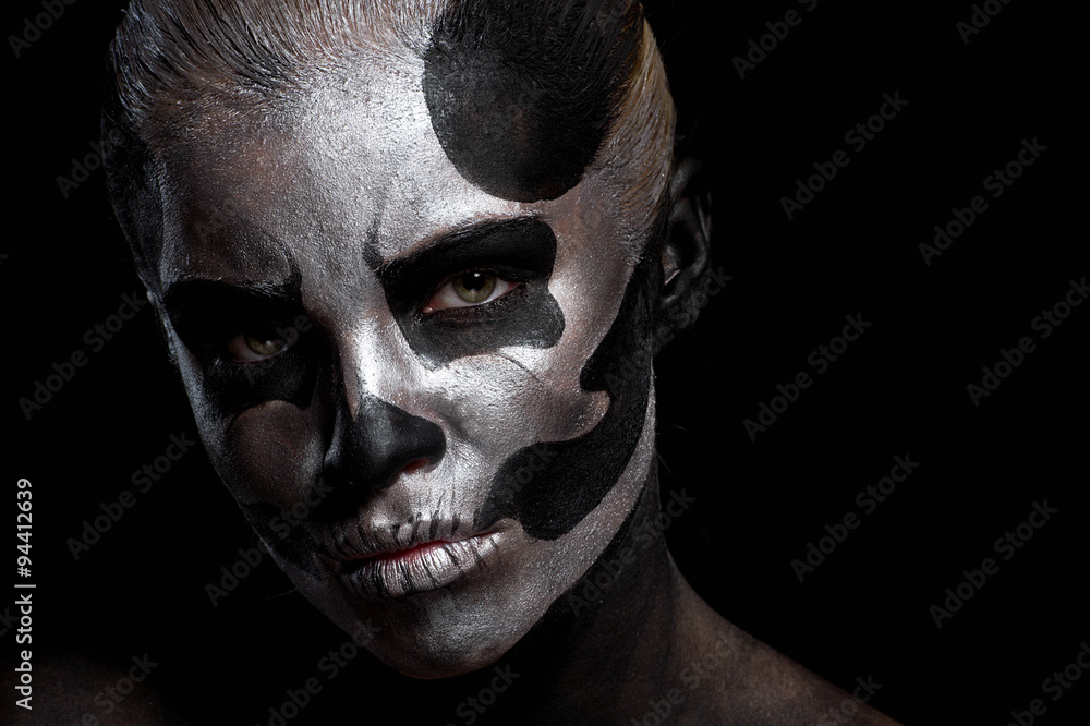 Woman in day of the dead mask skull face art. Halloween face art Woman in day of the dead mask skull face art. Halloween face art