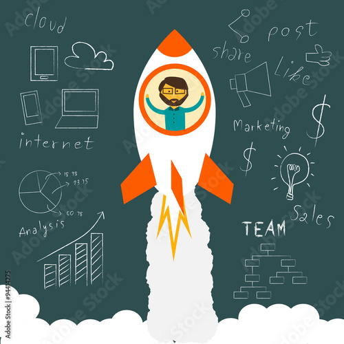 Start up business  company on the black board vector. illustrati