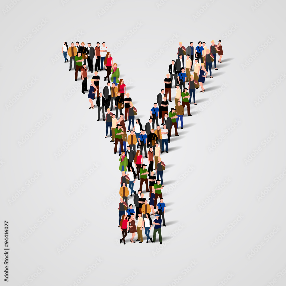 Large group of people in letter Y form Large group of people in letter Y form