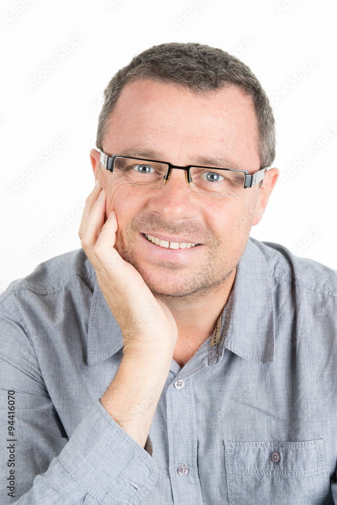 Man with glasses and unshaven isolated on white background Man with glasses and unshaven isolated on white background