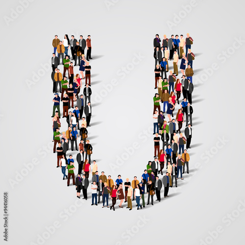 Large group of people in letter U form