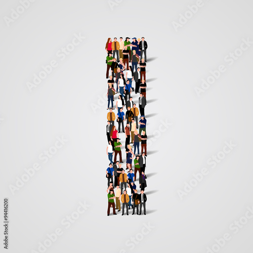 Large group of people in letter I form