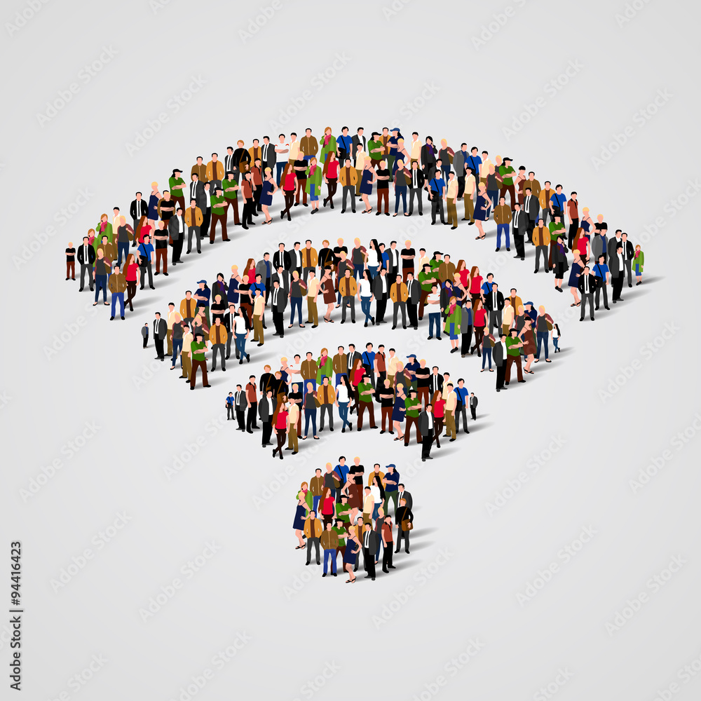 Large group of people in the wi-fi sign shape Large group of people in the wi-fi sign shape