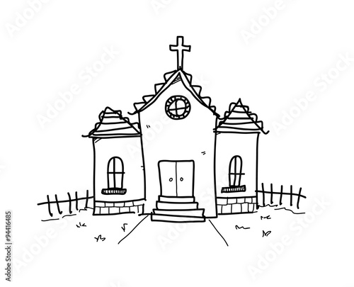 Church Doodle, a hand drawn vector doodle illustration of a church.