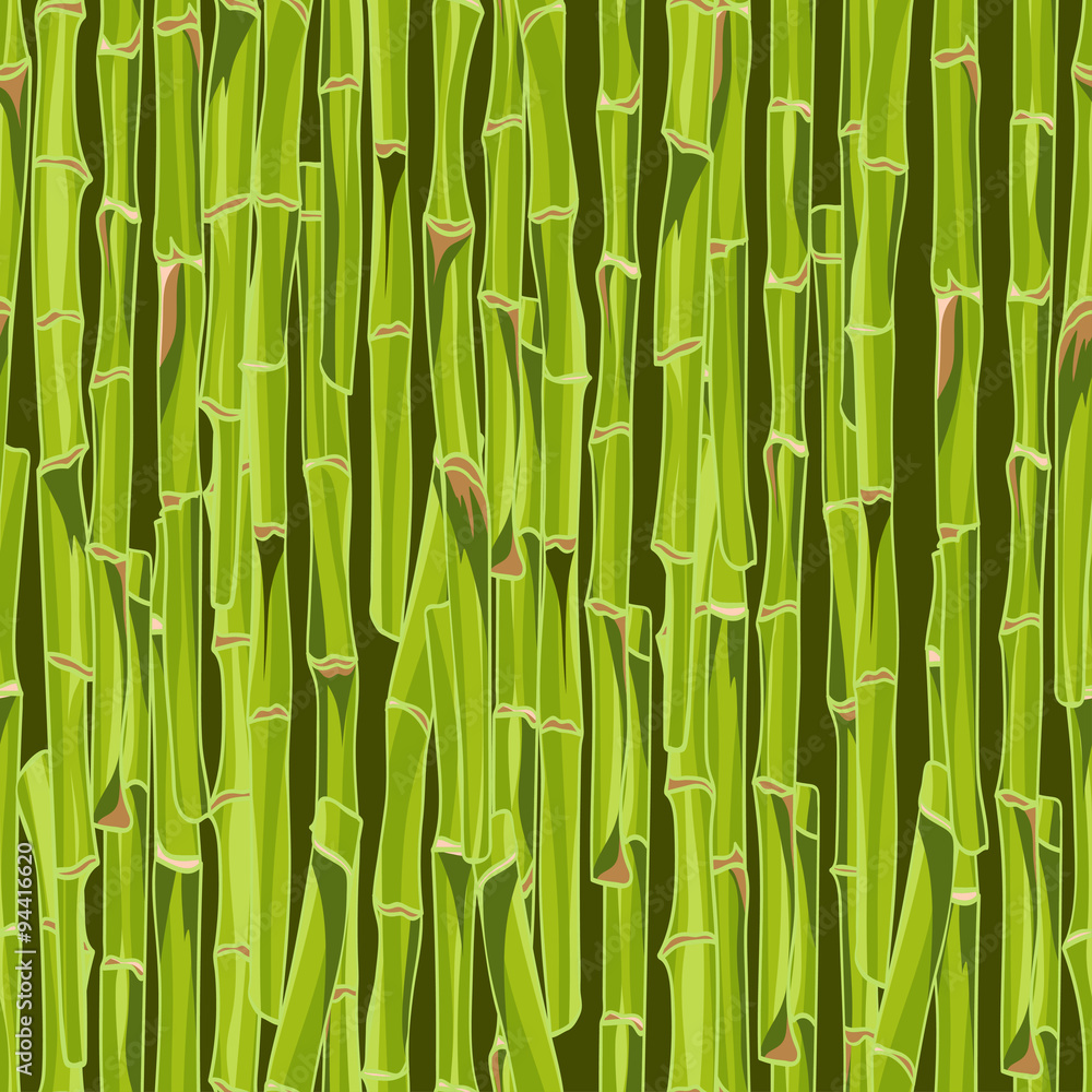 Fototapeta premium Hand-drawn green bamboo seamless bacground