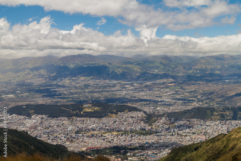 Quito, capital of Ecuador, as viewed from lookout Cruz Loma.