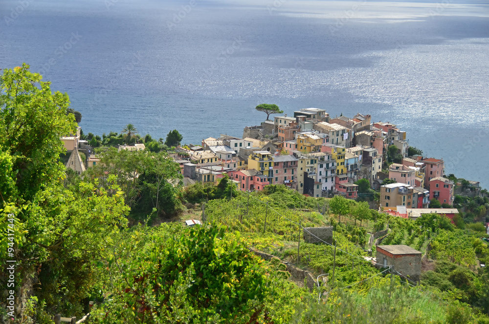 The popular seaside village of Corniglia in the Cinque Terre, Italy