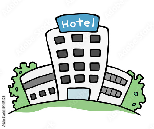 hotel building / cartoon vector and illustration, hand drawn style, isolated on white background.